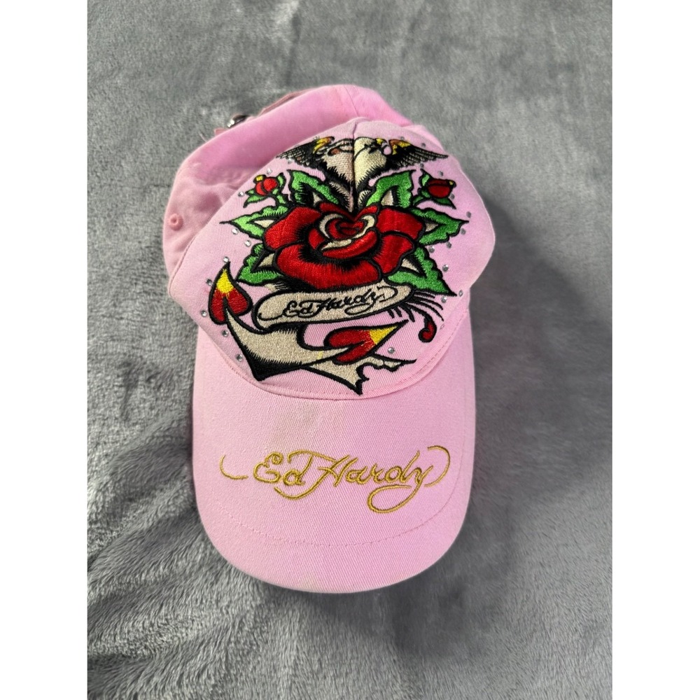Ed Hardy baseball cap Rose, Anchor, Eagle, Tattoo Art Pink Womens Rhinestones